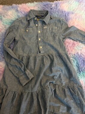 Ralph Lauren Light Blue Chambray Tiered Shirt Dress